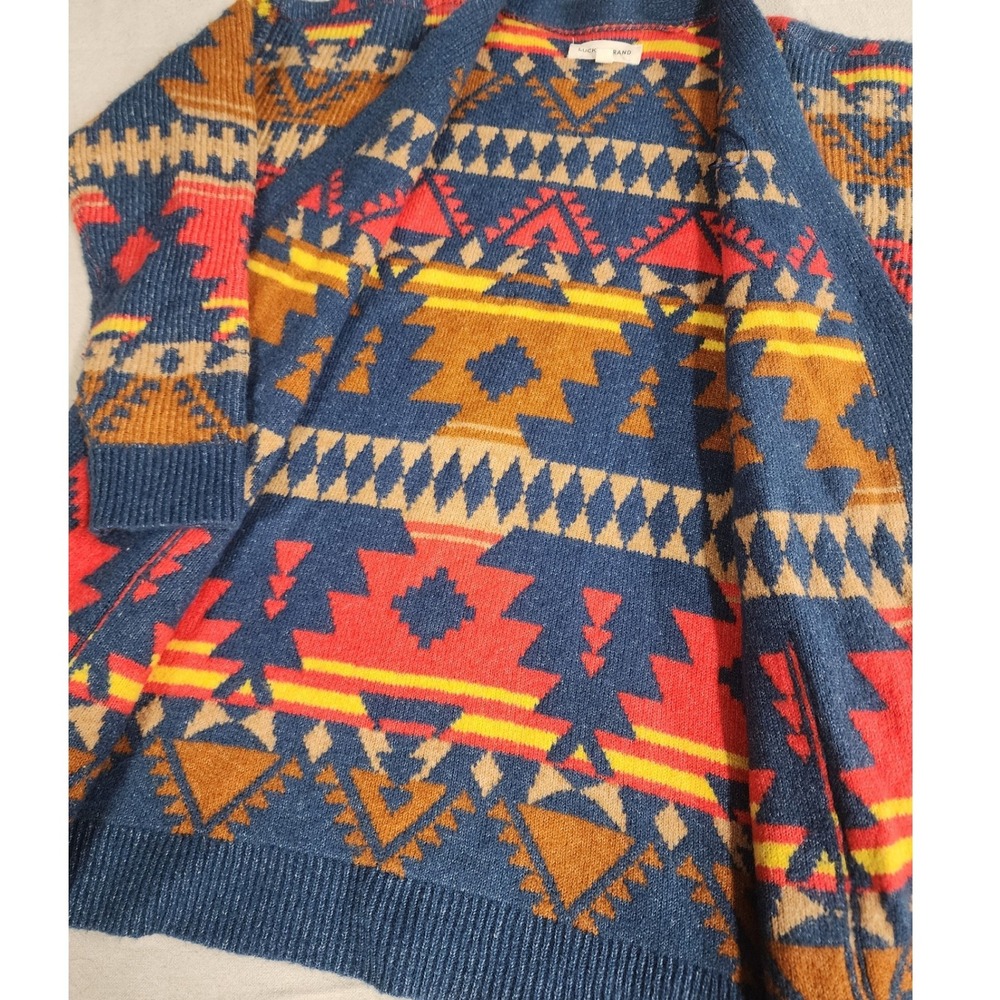 🌟Lucky Brand Southwestern Aztec Cardigan Sweater Blue Multicolor boho western - Picture 4 of 10
